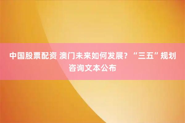 中国股票配资 澳门未来如何发展?“三五”规划咨询文本公布